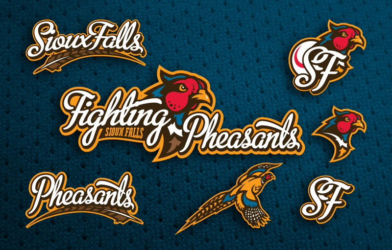 Sioux Falls Fighting Pheasants Baseball Sports Logo Branding Design